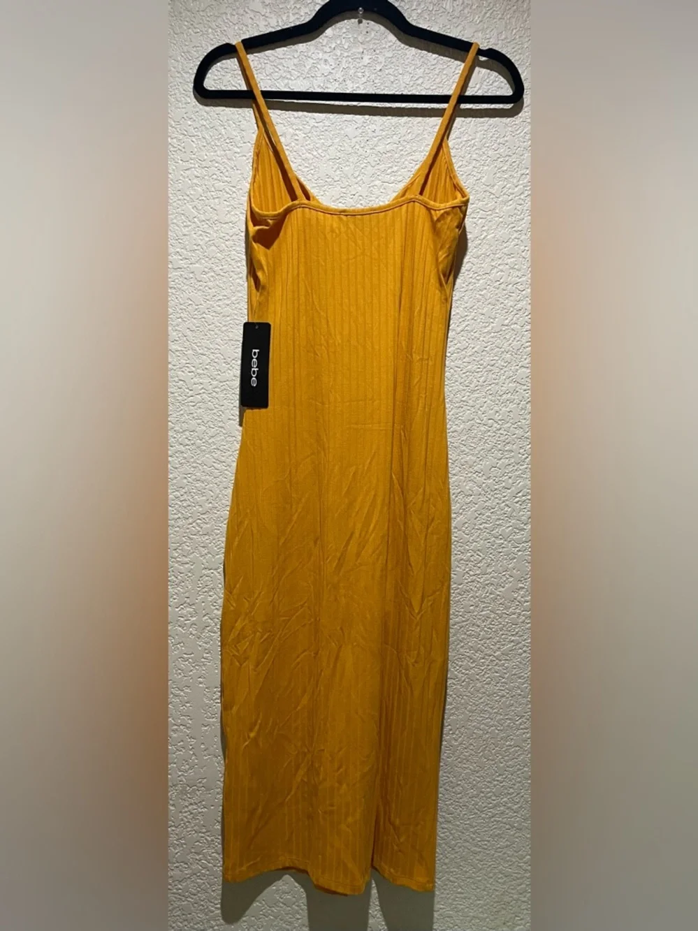 BEBE NWT Rib Knit Sleeveless Button-Front Yellow Bodycon Midi Dress Size S